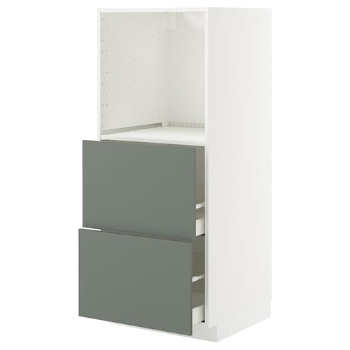 METOD / MAXIMERA - METOD / MAXIMERA High cabinet w 2 drawers for oven, white/Nickebo matt grey-green, 60x60x140 cm