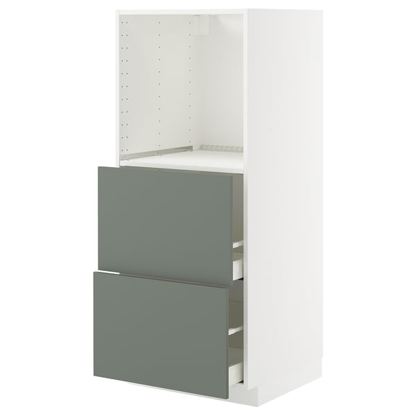 METOD / MAXIMERA high cabinet w 2 drawers for oven, white/Nickebo matt grey-green, 60x60x140 cm