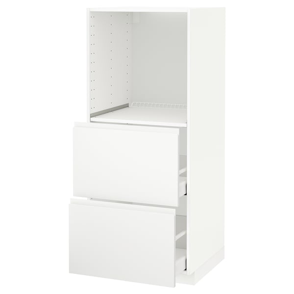 METOD / MAXIMERA high cabinet w 2 drawers for oven, white/Voxtorp matt white, 60x60x140 cm