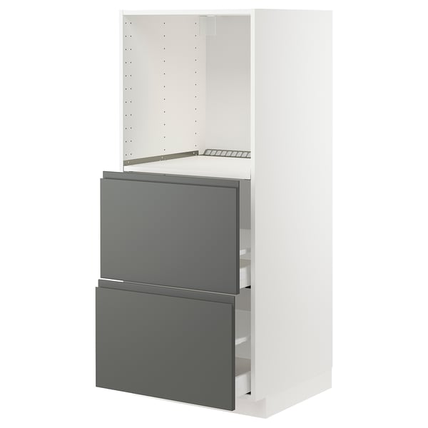 METOD / MAXIMERA high cabinet w 2 drawers for oven, white/Voxtorp dark grey, 60x60x140 cm