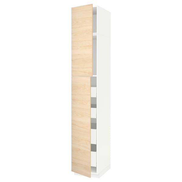 METOD / MAXIMERA hi cab w 2 doors/4 drawers, white/Askersund light ash effect, 40x60x240 cm