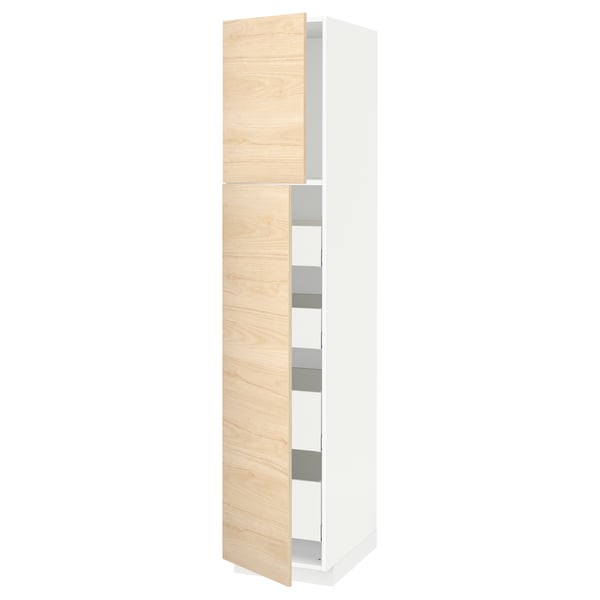 METOD / MAXIMERA hi cab w 2 doors/4 drawers, white/Askersund light ash effect, 40x60x200 cm