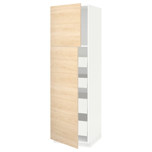 METOD / MAXIMERA hi cab w 2 doors/4 drawers, white/Askersund light ash effect, 60x60x200 cm