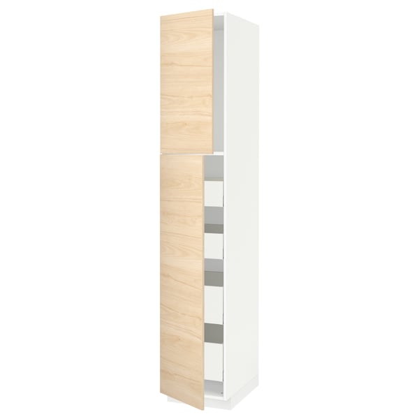METOD / MAXIMERA hi cab w 2 doors/4 drawers, white/Askersund light ash effect, 40x60x220 cm