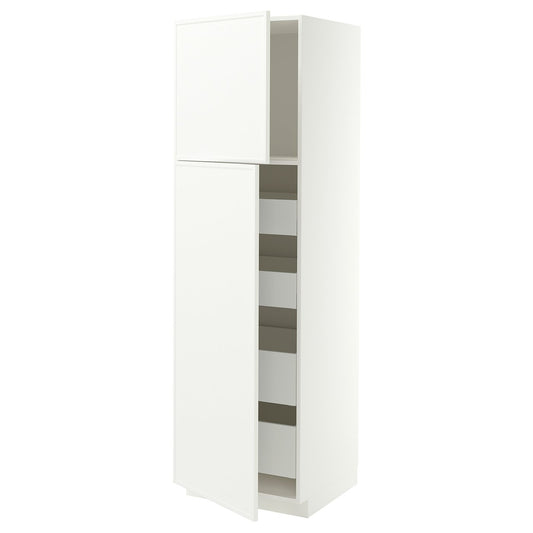 METOD / MAXIMERA hi cab w 2 doors/4 drawers, white/Aspudden matt white, 60x60x200 cm