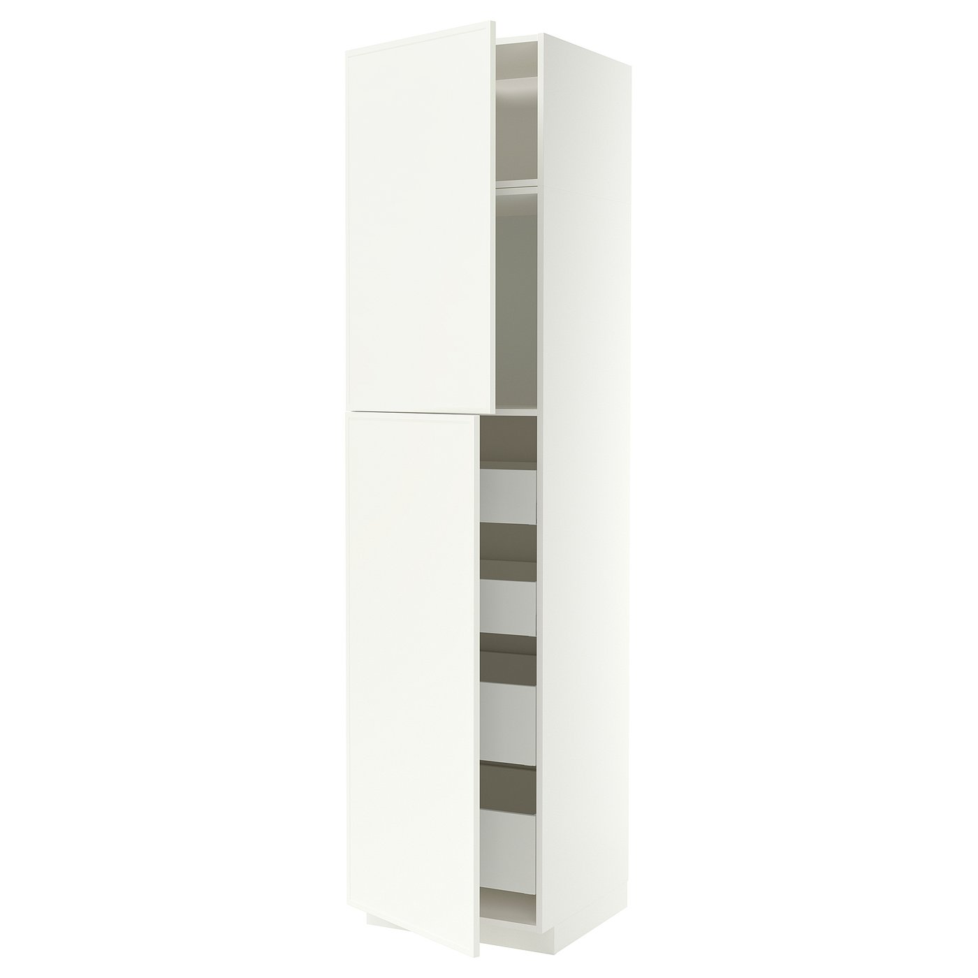 METOD / MAXIMERA hi cab w 2 doors/4 drawers, white/Aspudden matt white, 60x60x240 cm