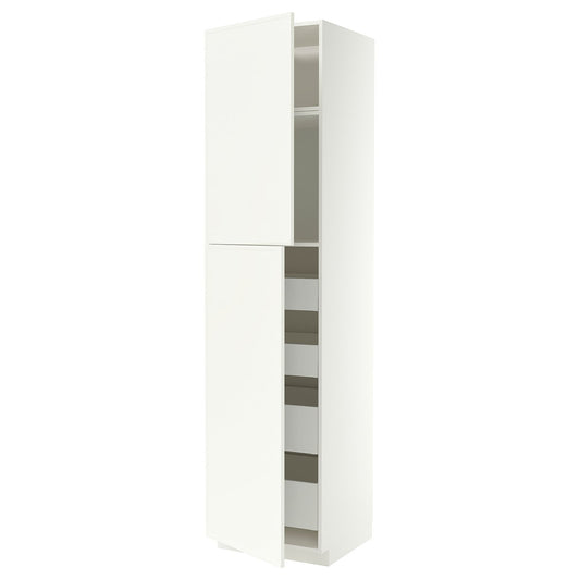 METOD / MAXIMERA hi cab w 2 doors/4 drawers, white/Aspudden matt white, 60x60x240 cm