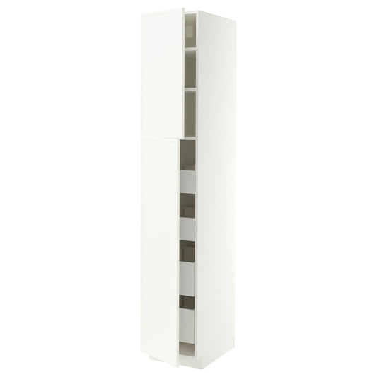 METOD / MAXIMERA hi cab w 2 doors/4 drawers, white/Aspudden matt white, 40x60x220 cm