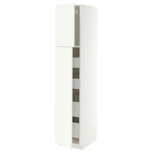 METOD / MAXIMERA hi cab w 2 doors/4 drawers, white/Aspudden matt white, 40x60x200 cm