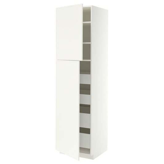 METOD / MAXIMERA hi cab w 2 doors/4 drawers, white/Aspudden matt white, 60x60x220 cm