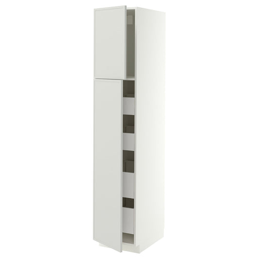 METOD / MAXIMERA hi cab w 2 doors/4 drawers, white/Aspudden light grey, 40x60x200 cm