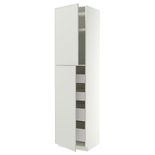 METOD / MAXIMERA hi cab w 2 doors/4 drawers, white/Aspudden light grey, 60x60x240 cm