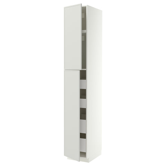 METOD / MAXIMERA hi cab w 2 doors/4 drawers, white/Aspudden light grey, 40x60x240 cm