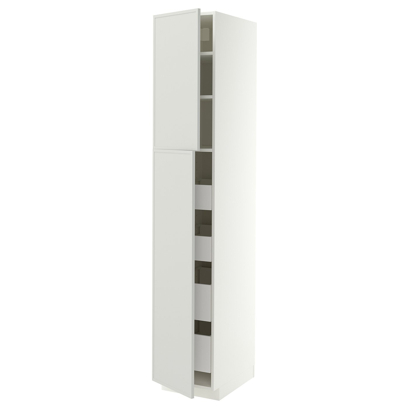 METOD / MAXIMERA hi cab w 2 doors/4 drawers, white/Aspudden light grey, 40x60x220 cm