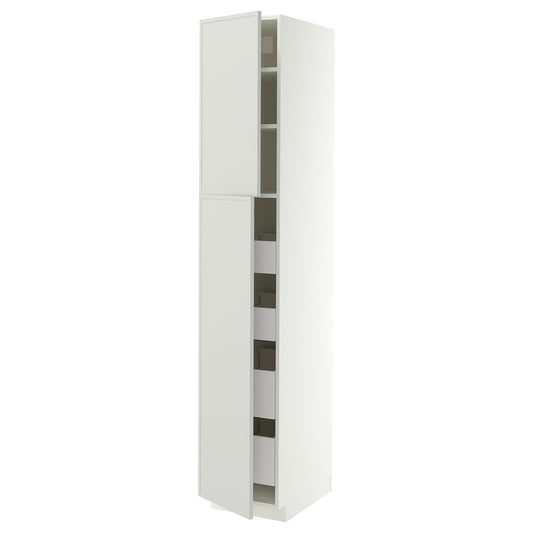 METOD / MAXIMERA hi cab w 2 doors/4 drawers, white/Aspudden light grey, 40x60x220 cm