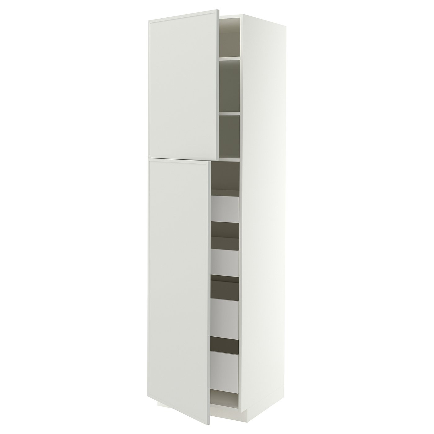 METOD / MAXIMERA hi cab w 2 doors/4 drawers, white/Aspudden light grey, 60x60x220 cm