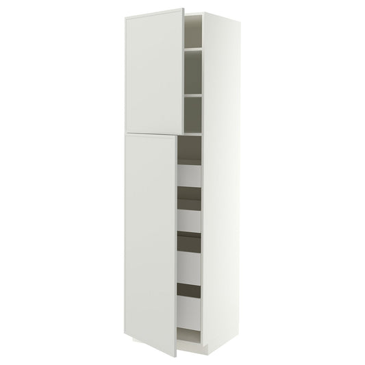 METOD / MAXIMERA hi cab w 2 doors/4 drawers, white/Aspudden light grey, 60x60x220 cm