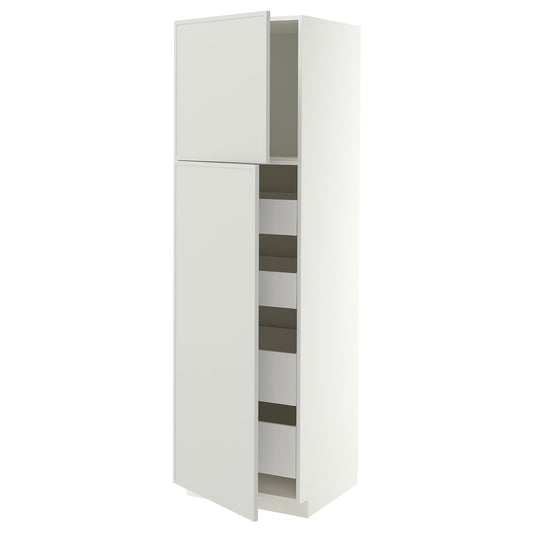 METOD / MAXIMERA hi cab w 2 doors/4 drawers, white/Aspudden light grey, 60x60x200 cm