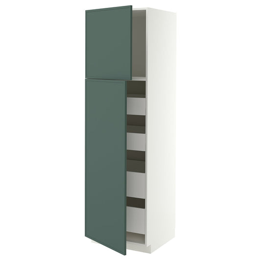 METOD / MAXIMERA hi cab w 2 doors/4 drawers, white/Aspudden dark grey-green, 60x60x200 cm