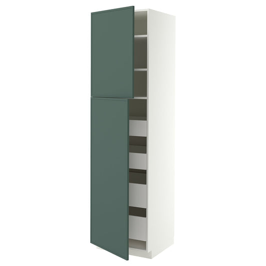 METOD / MAXIMERA hi cab w 2 doors/4 drawers, white/Aspudden dark grey-green, 60x60x220 cm