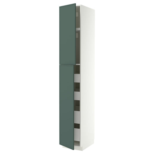 METOD / MAXIMERA hi cab w 2 doors/4 drawers, white/Aspudden dark grey-green, 40x60x240 cm