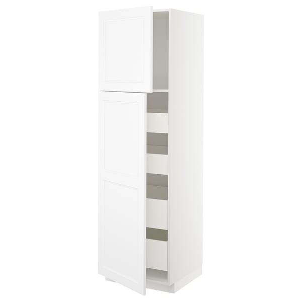 METOD / MAXIMERA hi cab w 2 doors/4 drawers, white/Axstad matt white, 60x60x200 cm