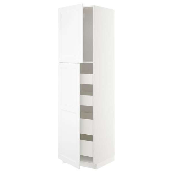 METOD / MAXIMERA hi cab w 2 doors/4 drawers, white/Axstad matt white, 60x60x220 cm