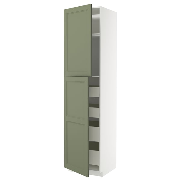 METOD / MAXIMERA - METOD / MAXIMERA Hi cab w 2 doors/4 drawers, white/Axstad grey-green, 60x60x240 cm