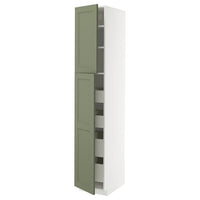 METOD / MAXIMERA hi cab w 2 doors/4 drawers, white/Axstad grey-green, 40x60x220 cm