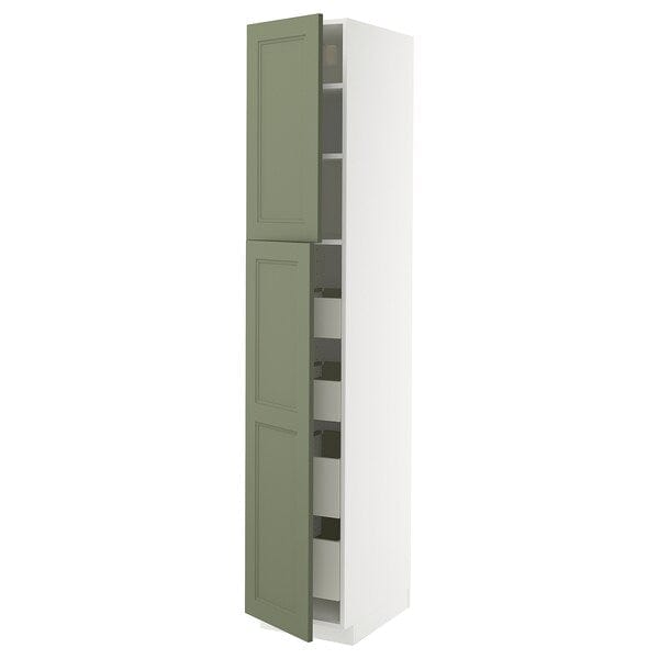 METOD / MAXIMERA - METOD / MAXIMERA Hi cab w 2 doors/4 drawers, white/Axstad grey-green, 40x60x220 cm