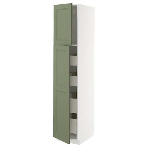 METOD / MAXIMERA hi cab w 2 doors/4 drawers, white/Axstad grey-green, 40x60x200 cm