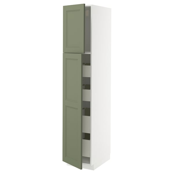 METOD / MAXIMERA - METOD / MAXIMERA Hi cab w 2 doors/4 drawers, white/Axstad grey-green, 40x60x200 cm