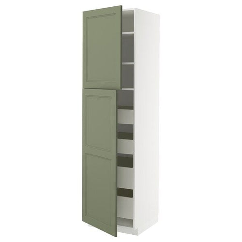 METOD / MAXIMERA hi cab w 2 doors/4 drawers, white/Axstad grey-green, 60x60x220 cm