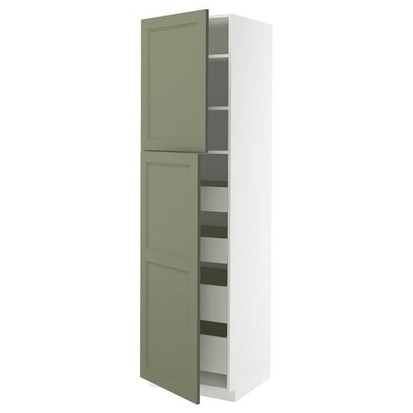METOD / MAXIMERA - METOD / MAXIMERA Hi cab w 2 doors/4 drawers, white/Axstad grey-green, 60x60x220 cm