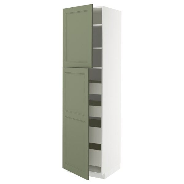 METOD / MAXIMERA - METOD / MAXIMERA Hi cab w 2 doors/4 drawers, white/Axstad grey-green, 60x60x220 cm