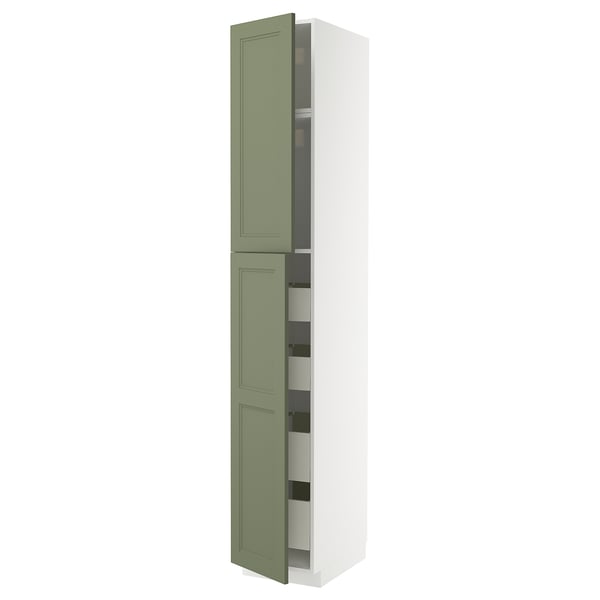 METOD / MAXIMERA hi cab w 2 doors/4 drawers, white/Axstad grey-green, 40x60x240 cm