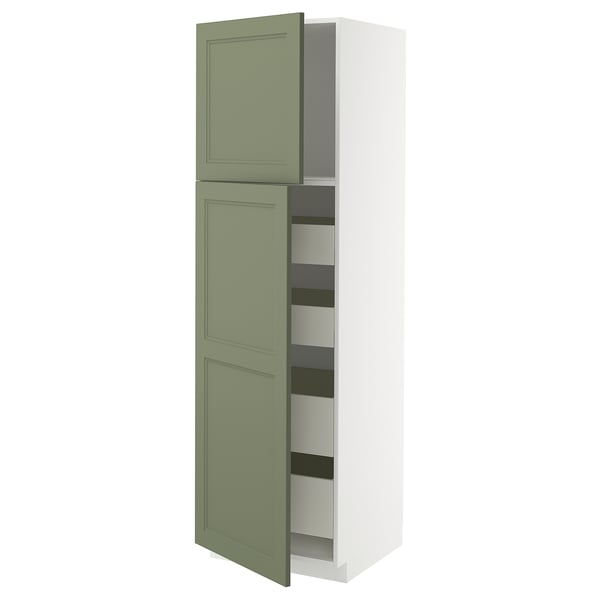 METOD / MAXIMERA - METOD / MAXIMERA Hi cab w 2 doors/4 drawers, white/Axstad grey-green, 60x60x200 cm