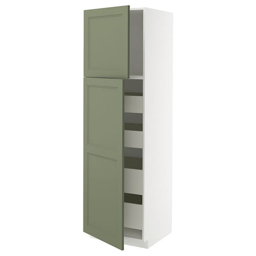 METOD / MAXIMERA hi cab w 2 doors/4 drawers, white/Axstad grey-green, 60x60x200 cm