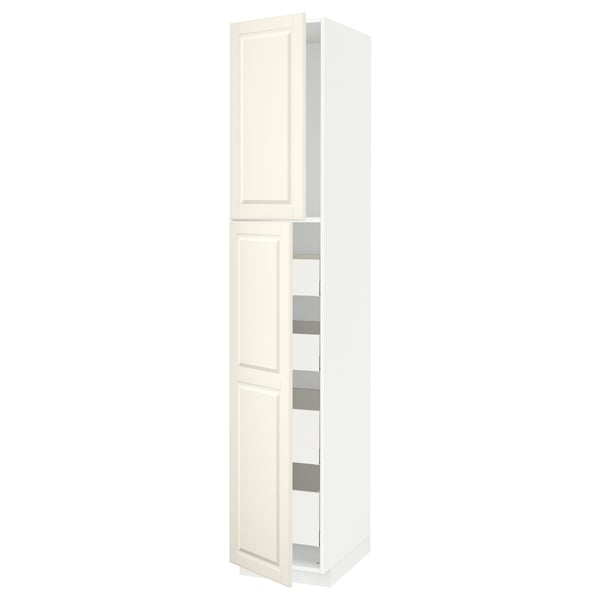 METOD / MAXIMERA hi cab w 2 doors/4 drawers, white/Bodbyn off-white, 40x60x220 cm