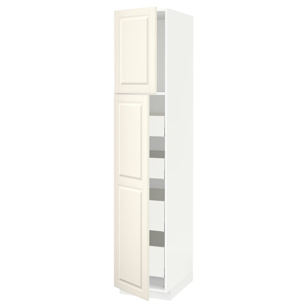 METOD / MAXIMERA hi cab w 2 doors/4 drawers, white/Bodbyn off-white, 40x60x200 cm