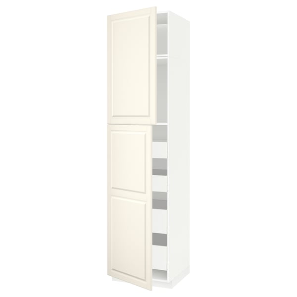 METOD / MAXIMERA hi cab w 2 doors/4 drawers, white/Bodbyn off-white, 60x60x240 cm