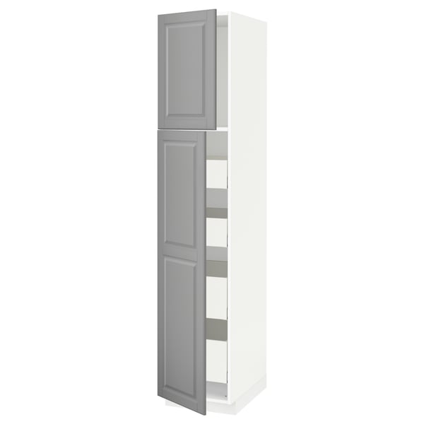 METOD / MAXIMERA hi cab w 2 doors/4 drawers, white/Bodbyn grey, 40x60x200 cm
