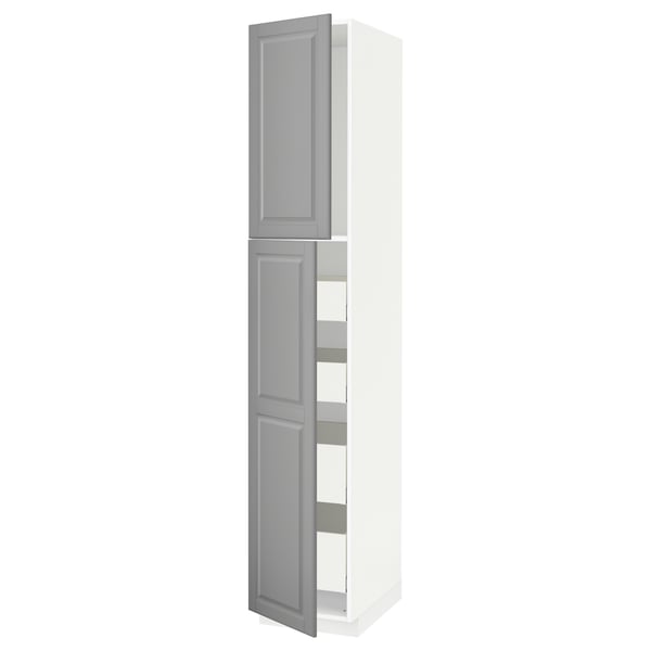 METOD / MAXIMERA - Hi cab w 2 doors/4 drawers, white/Bodbyn grey ,