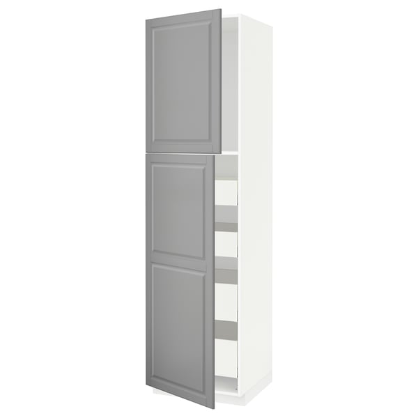 METOD / MAXIMERA hi cab w 2 doors/4 drawers, white/Bodbyn grey, 60x60x220 cm