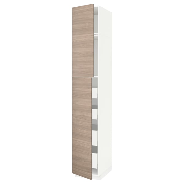 METOD / MAXIMERA hi cab w 2 doors/4 drawers, white/Brokhult light grey