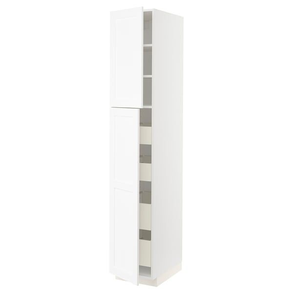 METOD / MAXIMERA hi cab w 2 doors/4 drawers, white Enköping/white wood effect, 40x60x220 cm
