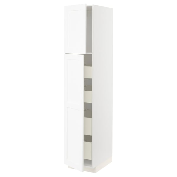 METOD / MAXIMERA hi cab w 2 doors/4 drawers, white Enköping/white wood effect, 40x60x200 cm