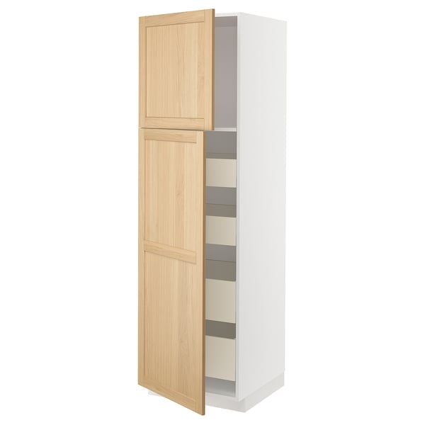 METOD / MAXIMERA - Hi cab w 2 doors/4 drawers, white/Forsbacka oak, 60x60x200 cm
