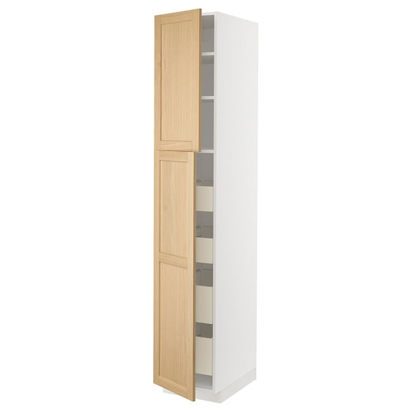 METOD / MAXIMERA hi cab w 2 doors/4 drawers, white/Forsbacka oak, 40x60x220 cm