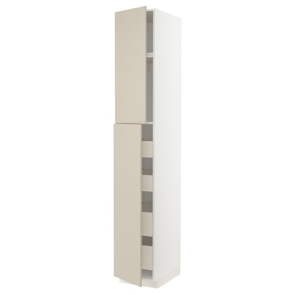 METOD / MAXIMERA hi cab w 2 doors/4 drawers, white/Havstorp beige, 40x60x240 cm